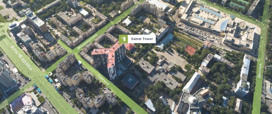 Жилой комплекс Samal Tower вид с высоты птичьего полета