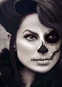 Макияж на Хэллоуин черно-белый, череп, фото