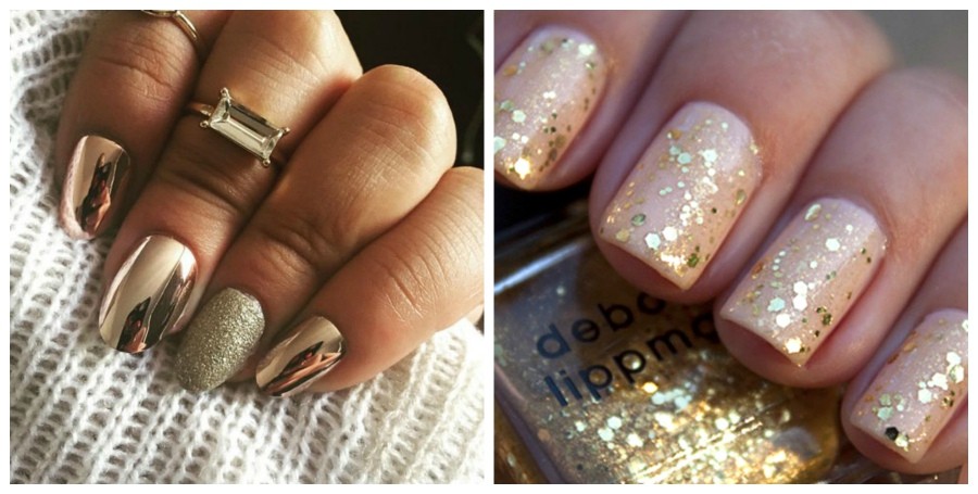 Новогодний дизайн ногтей под золото, золотой, блестящий