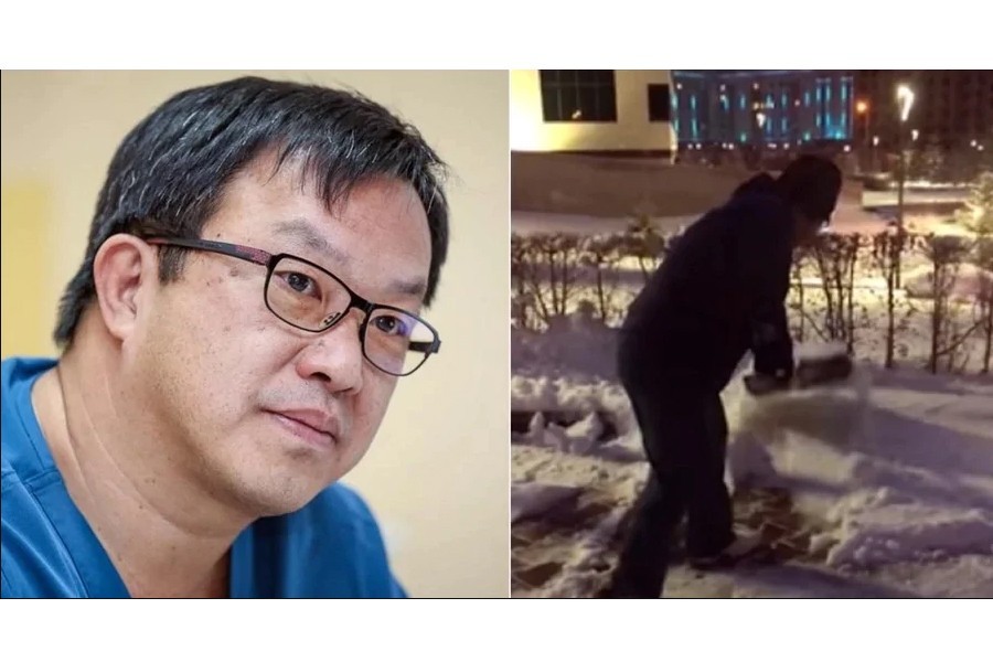 Убирающий снег у больницы казахстанский врач восхитил Казнет