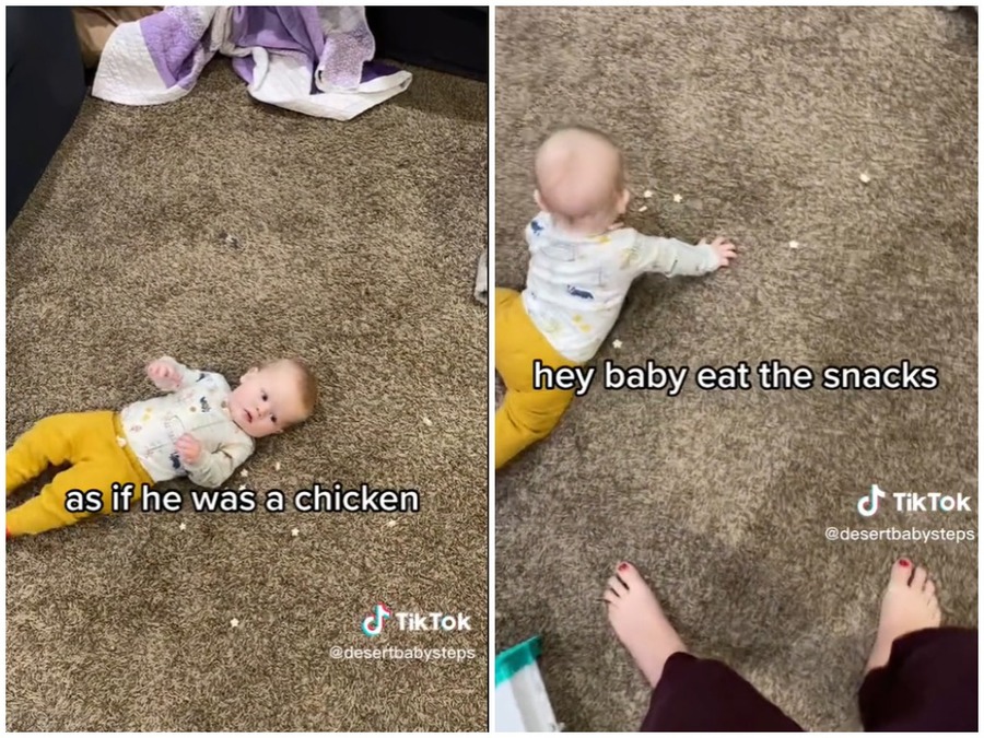 Мама показала как кормит 7-месячного ребенка во время своего недомогания, бросая еду на пол