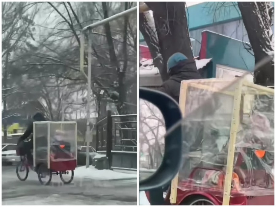 В Казнете восхищены казахстанской, которая придумала, как отвозить ребенка в школу на велосипеде зимой